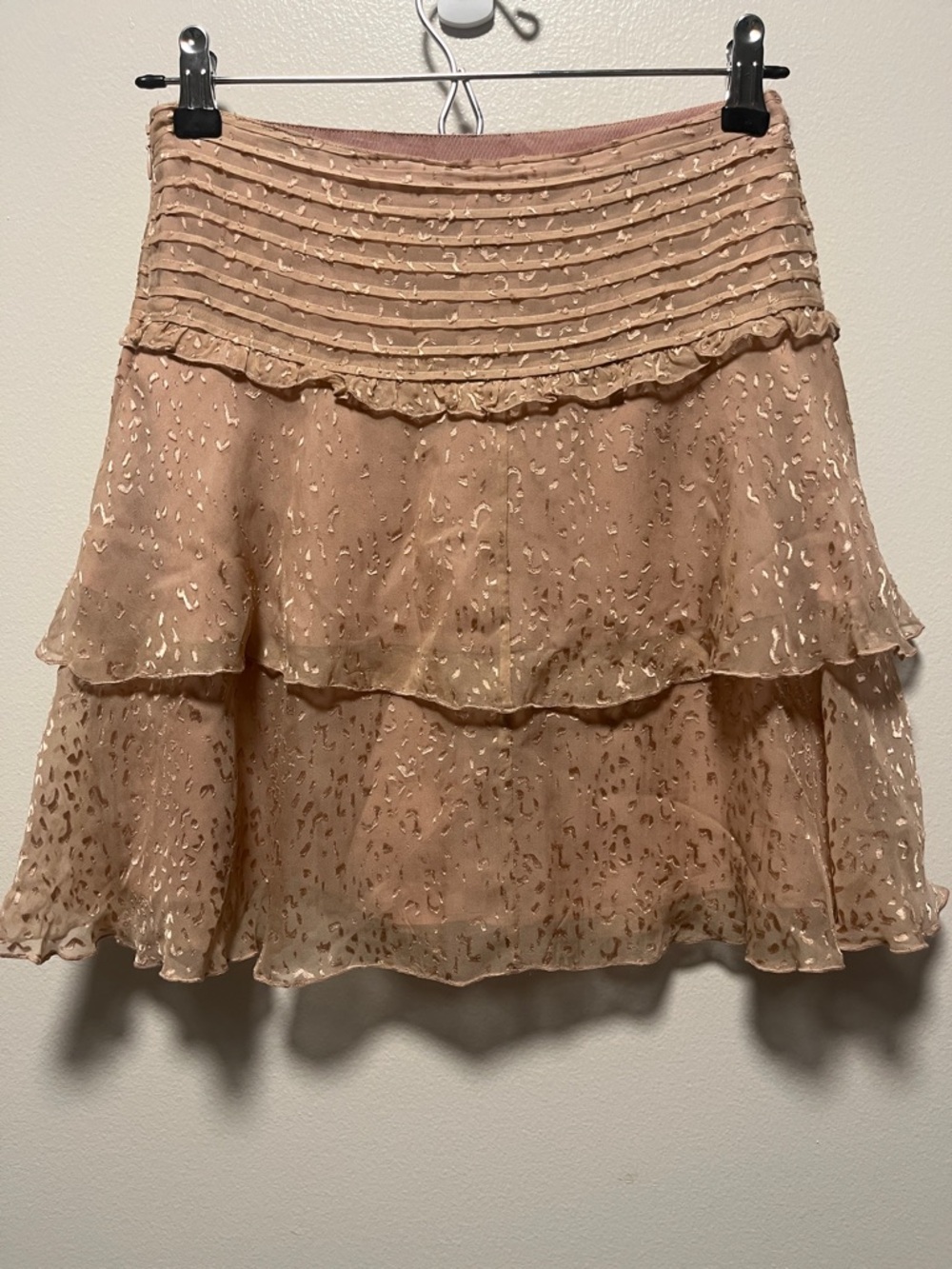 REISS Animal Print Lelis Burn-Out Pattern Tiered Mini Skirt, Light Pink, Size 2 - Picture 7 of 11